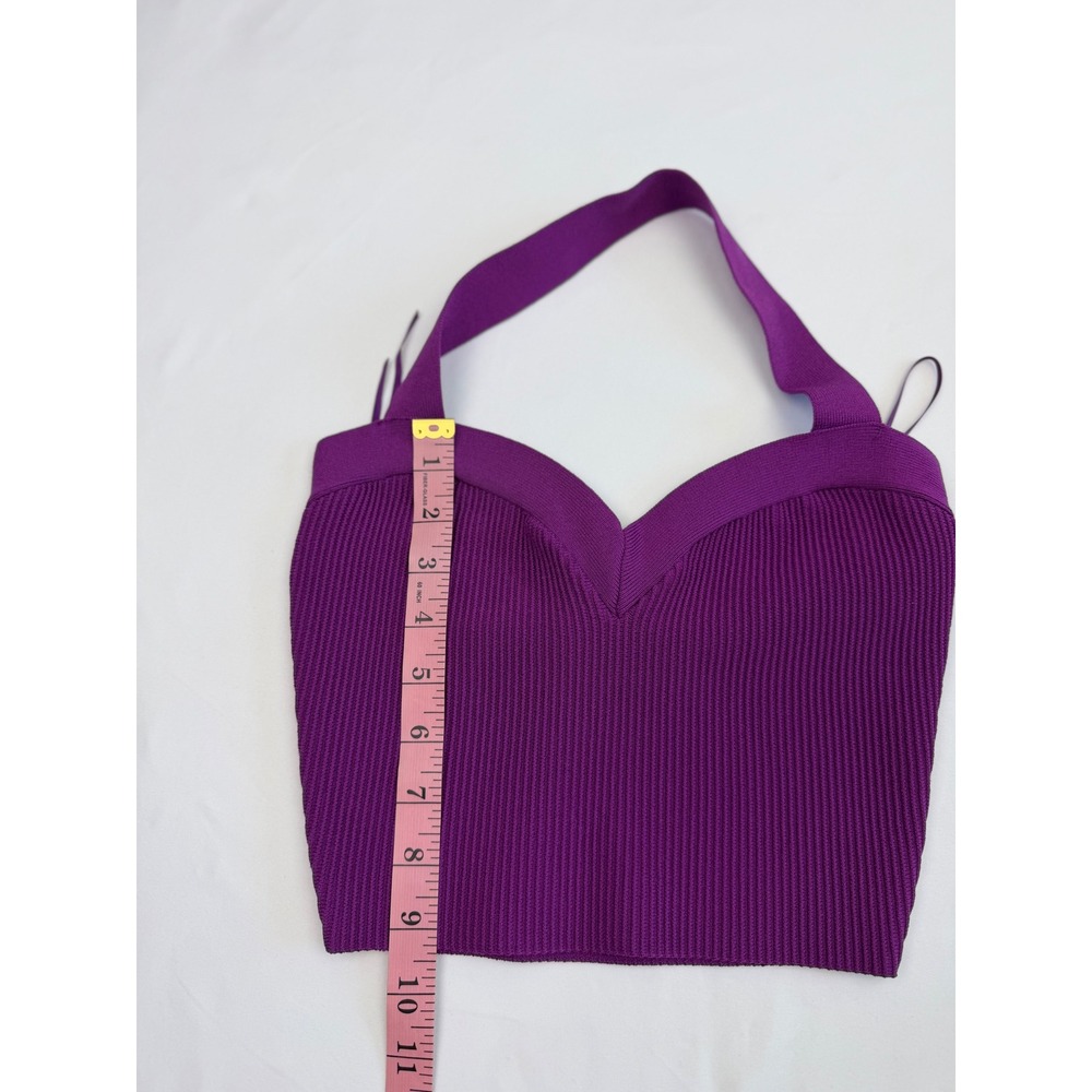 Babaton Sculpt Knit Halter Top Purple V-Neck Ribbed‎ Cropped Tank Small - Picture 7 of 8